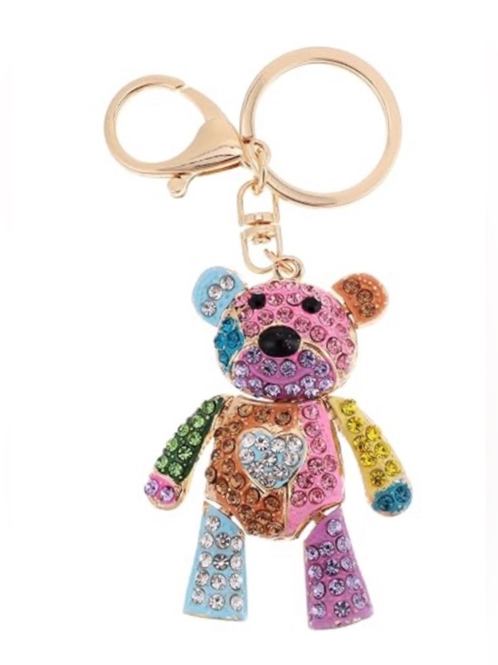 Multi-colored Crystal Bling Teddy Bear Bag Charm Keychain with Moveable Parts
